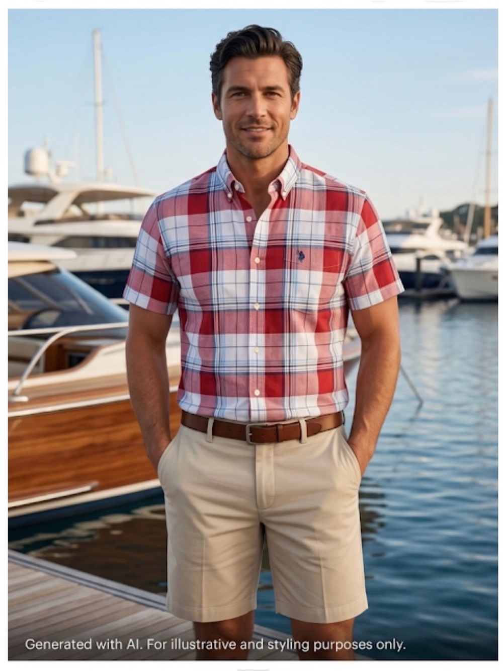 U.S. Polo Assn. Red White and Blue Plaid Short-Sleeve Button-Down Shirt